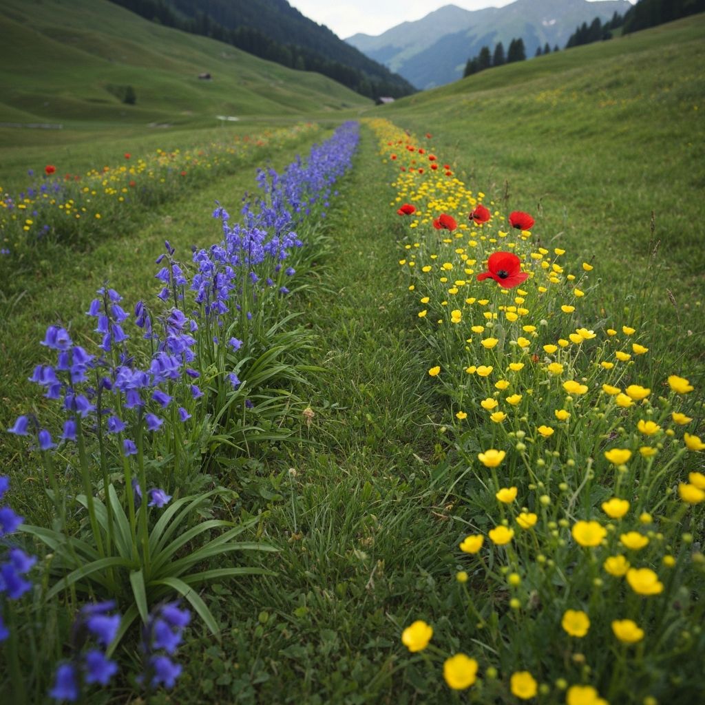 Alpine herbal meadow landscape